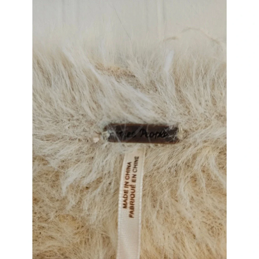 Free People faux fur Cream Fuzzy Eyelash Knit Open Front Cardigan Sweater Small